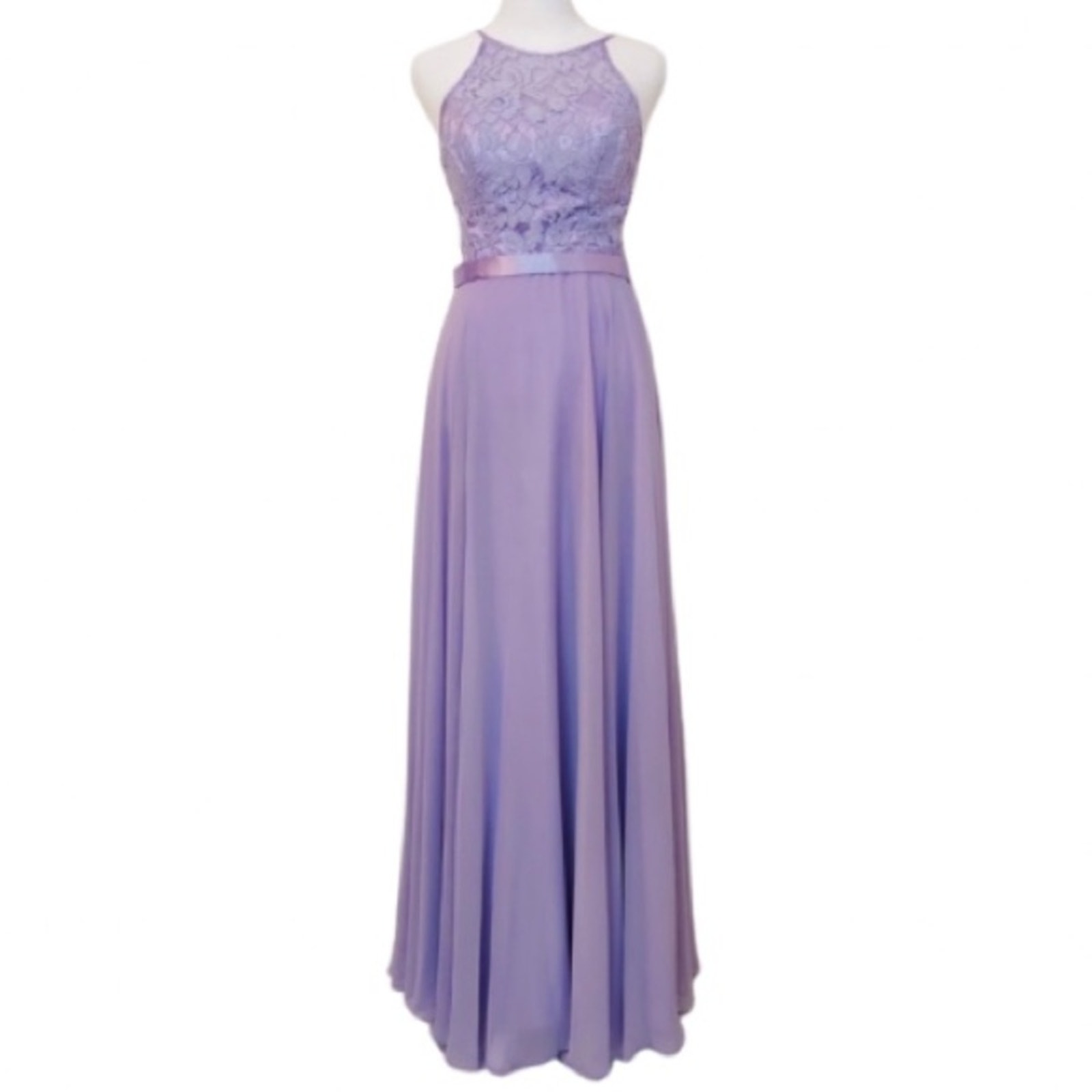 Eva Usa Lavender Purple Chiffon Lace Full Length Maxi High Neck Bridesmaid Dress